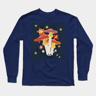 Colorful Mushrooms & Abstract Flowers - Nightfall Long Sleeve T-Shirt